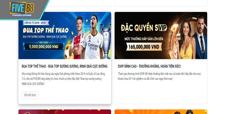 Hệ thống khuyến mãi Five88 tự động cộng phần hoàn