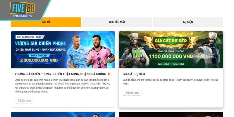 Khuyến mãi Five88 với thưởng 100% giá trị nạp đầu 